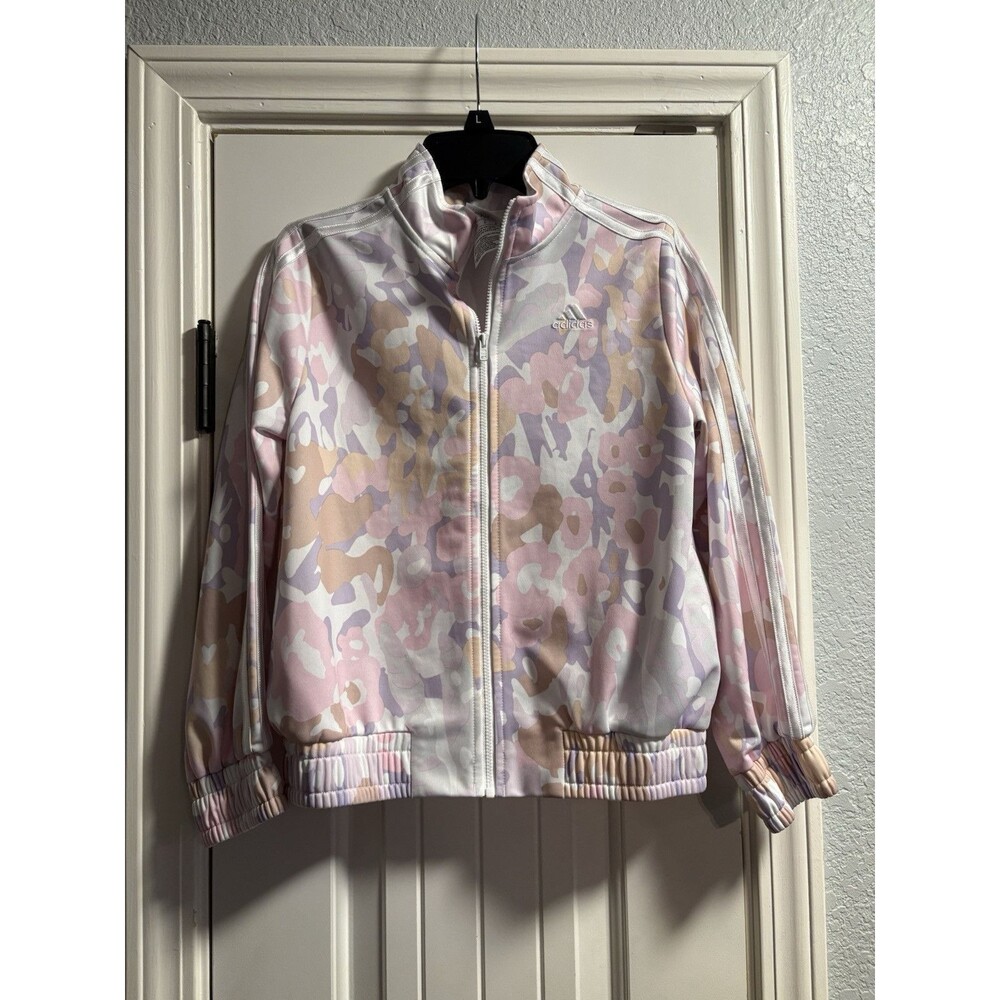 Adidas Track Jacket Kids Size M 10/12 Pink Floral Camo Excellent Full Zip‎ Coat